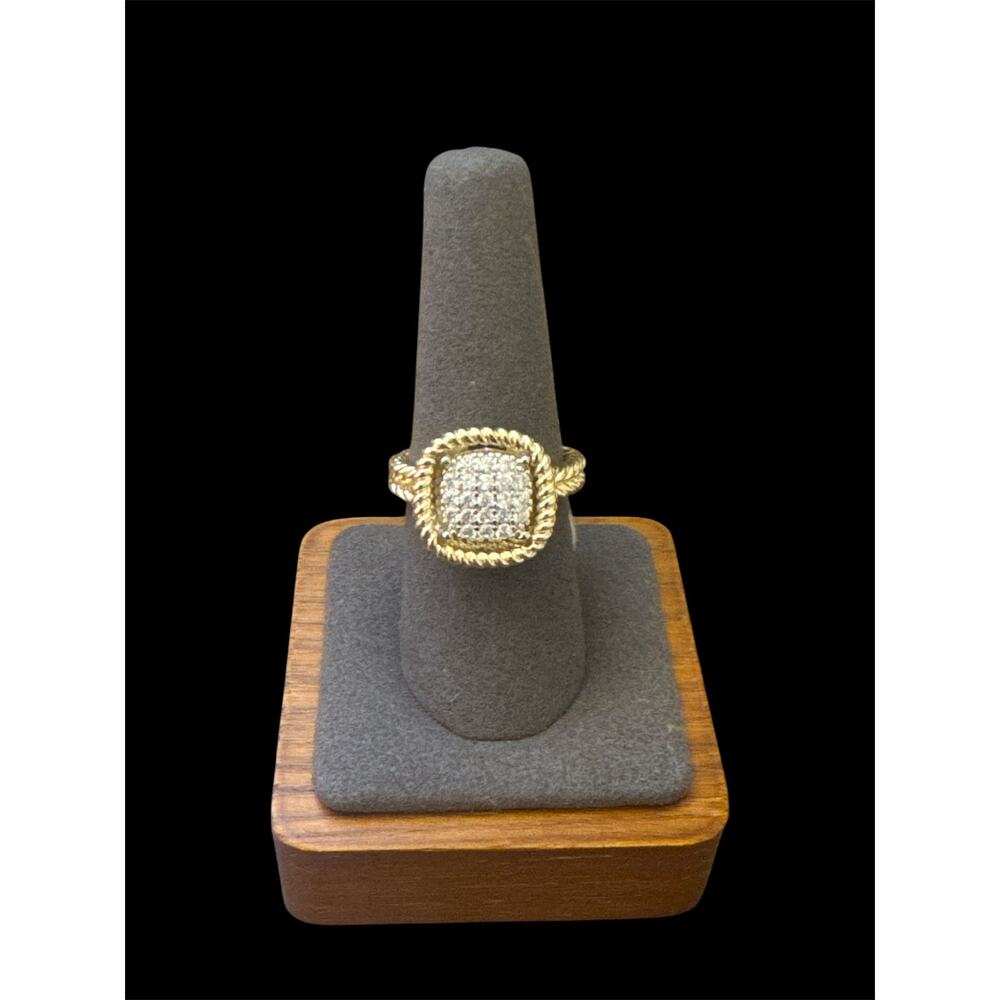 Gold Ring with Square Pave Crystals - Size 8